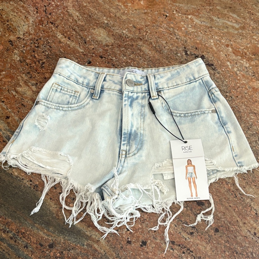 Light Blue Frayed Denim Shorts